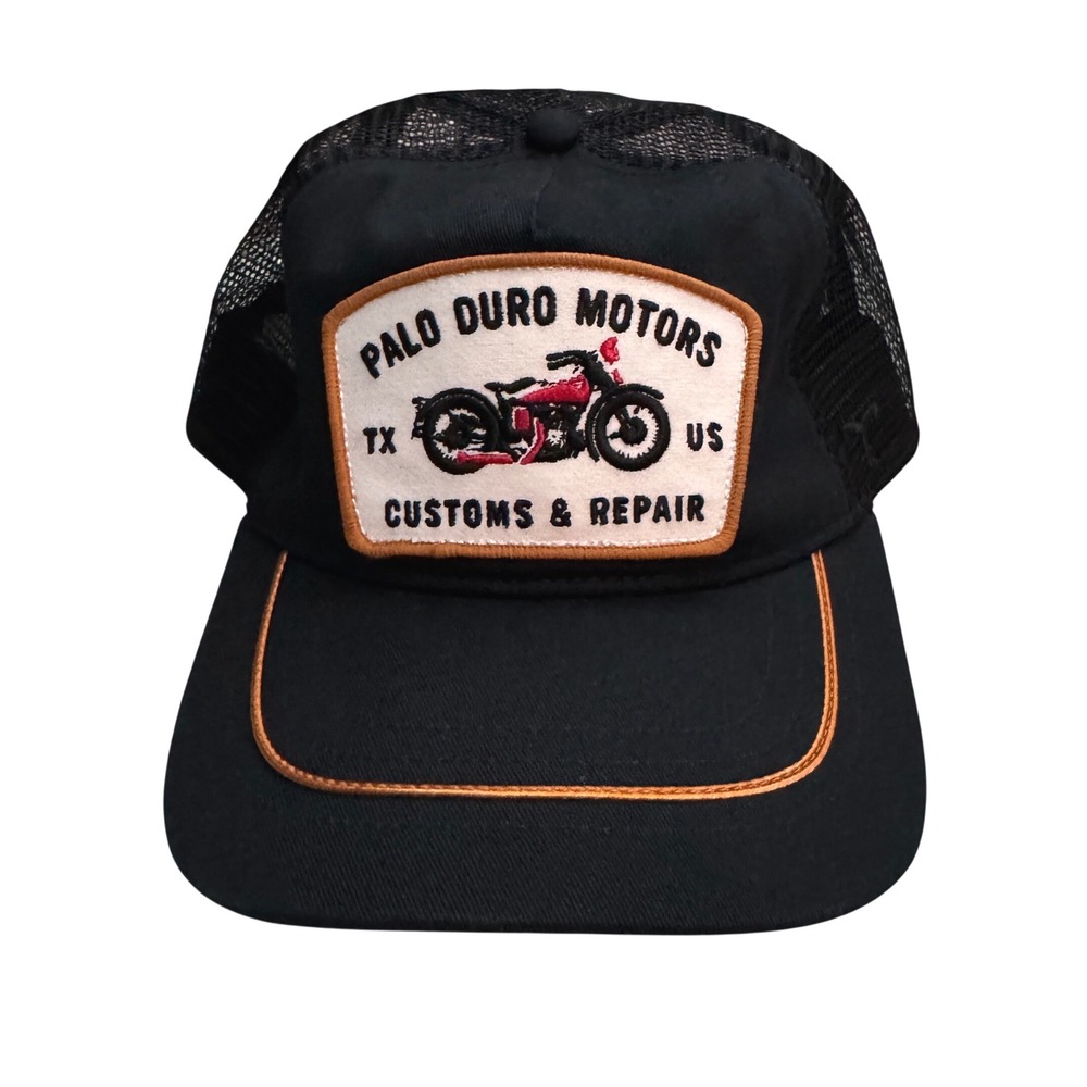 Tecovas Trucker Hat One Size Black Palo Duro Motors Motorcycle Mesh Snapback Cap